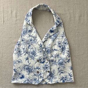 Jason Wu Linen Blend Halter Vest Top White Blue Size 10